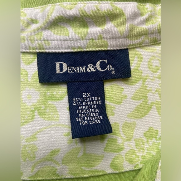Denim & Co. Green Button Shacket Down Floral Accent Cottagecore 3/4 Sleeveā BB52 - Picture 5 of 8